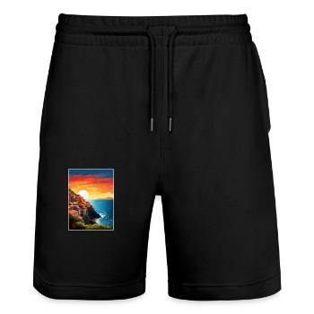 Cinque Terre Italie Décoration Patmos Affiche De Voyage - Short de jogging bio TRAINER Stanley/Stella unisexe - noir - Devant - Nik (191cm) & Marisol (170cm)