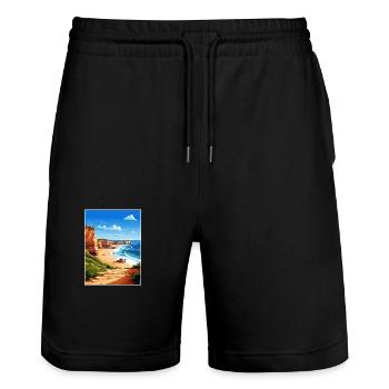 Algarve Portugal Vintage Travel Poster Souvenir - Stanley/Stella Trainer Unisex Organic Jogging Shorts - black - Front - Nik (191cm) & Marisol (170cm)