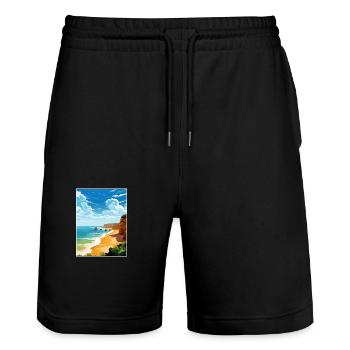 Algarve Portugal Vintage Travel Poster Souvenir - Stanley/Stella Trainer Unisex Organic Jogging Shorts - black - Front - Nik (191cm) & Marisol (170cm)