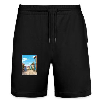 Barcelos Portugal Vintage Travel Poster Souvenir - Stanley/Stella Trainer Unisex Organic Jogging Shorts - black - Front - Nik (191cm) & Marisol (170cm)