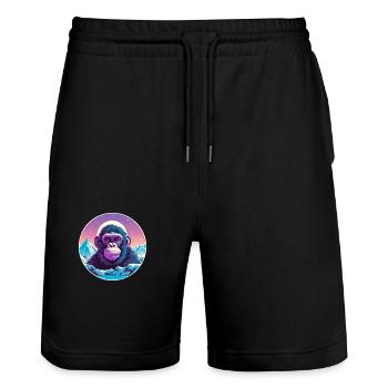 Chimpanzé aquarelle dessin animé kawaii animal de compagnie Co - Short de jogging bio TRAINER Stanley/Stella unisexe - noir - Devant - Nik (191cm) & Marisol (170cm)