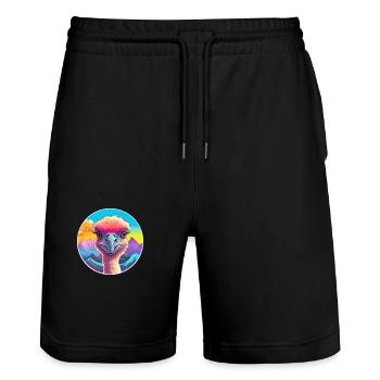 Ostrich Watercolor Cartoon Kawaii Pet Animal Color - Stanley/Stella Trainer Unisex Organic Jogging Shorts - black - Front - Nik (191cm) & Marisol (170cm)