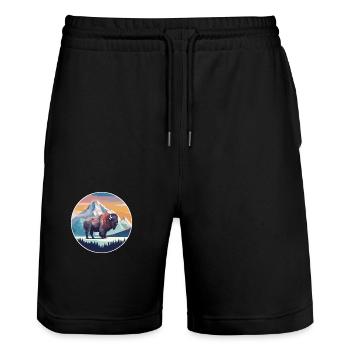 Bison Aquarelle Dessin Animé Kawaii Animal Animal Colorfu - Short de jogging bio TRAINER Stanley/Stella unisexe - noir - Devant - Nik (191cm) & Marisol (170cm)