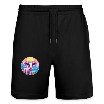 Kuh Aquarell Karikatur Kawaii Haustier Tier Bunt - Stanley/Stella Unisex Bio Joggingshorts Trainer  - Schwarz - Vorne - Nik (191cm) & Marisol (170cm)