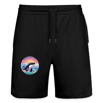 Orca Aquarell Karikatur Kawaii Haustier Tier Bunt - Stanley/Stella Unisex Bio Joggingshorts Trainer  - Schwarz - Vorne - Nik (191cm) & Marisol (170cm)