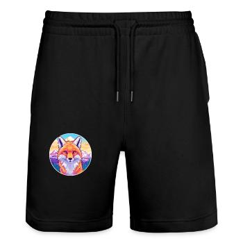 Fuchs Aquarell Karikatur Kawaii Haustier Tier Bunt - Stanley/Stella Unisex Bio Joggingshorts Trainer  - Schwarz - Vorne - Nik (191cm) & Marisol (170cm)