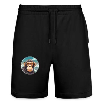 Chimpanzé aquarelle dessin animé kawaii animal de compagnie Co - Short de jogging bio TRAINER Stanley/Stella unisexe - noir - Devant - Nik (191cm) & Marisol (170cm)
