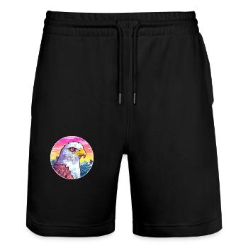 Falke Aquarell Karikatur Kawaii Haustier Tier Bunt - Stanley/Stella Unisex Bio Joggingshorts Trainer  - Schwarz - Vorne - Nik (191cm) & Marisol (170cm)