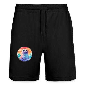 Sceau Aquarelle Dessin Animé Kawaii Animal De Compagnie Coloré - Short de jogging bio TRAINER Stanley/Stella unisexe - noir - Devant - Nik (191cm) & Marisol (170cm)