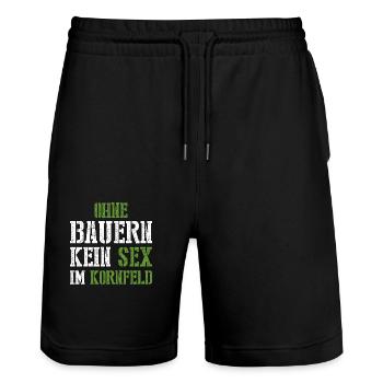 Ohne Bauern kein Sex im Kornfeld Bauernproteste - Stanley/Stella Unisex Bio Joggingshorts Trainer  - Schwarz - Vorne - Nik (191cm) & Marisol (170cm)