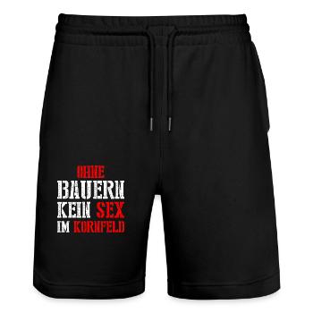 Ohne Bauern kein Sex im Kornfeld Bauernproteste - Stanley/Stella Unisex Bio Joggingshorts Trainer  - Schwarz - Vorne - Nik (191cm) & Marisol (170cm)