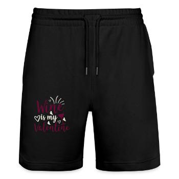 Wine is my Valentine Funny Wine Saying - Stanley/Stella Trainer Unisex Organic Jogging Shorts - black - Front - Nik (191cm) & Marisol (170cm)