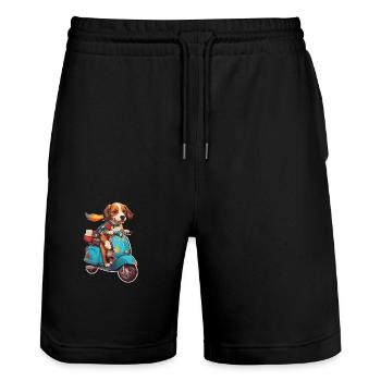 Chien sur une trottinette - Short de jogging bio TRAINER Stanley/Stella unisexe - noir - Devant - Nik (191cm) & Marisol (170cm)