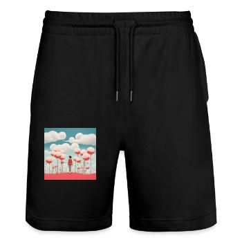 Celestial Whimsy: A Kuma-Inspired Journey in Silve - Stanley/Stella Unisex Bio Joggingshorts Trainer  - Schwarz - Vorne - Nik (191cm) & Marisol (170cm)