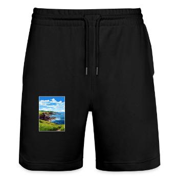 Prussia Cove Cornouailles Vintage voyage affiche WPA - Short de jogging bio TRAINER Stanley/Stella unisexe - noir - Devant - Nik (191cm) & Marisol (170cm)