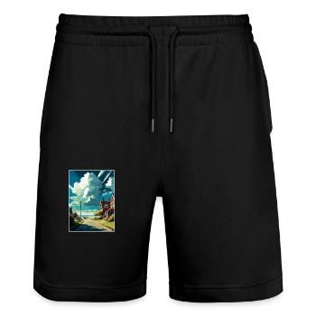 New Romney England Kent Vintage Travel Poster WPA - Stanley/Stella Trainer Unisex Organic Jogging Shorts - black - Front - Nik (191cm) & Marisol (170cm)