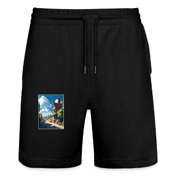 Tonbridge England Kent Vintage Travel Poster WPA - Stanley/Stella Trainer Unisex Organic Jogging Shorts - black - Front - Nik (191cm) & Marisol (170cm)