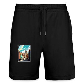 Leeds England Yorkshire Vintage Reiseposter WPA - Stanley/Stella Unisex Bio Joggingshorts Trainer  - Schwarz - Vorne - Nik (191cm) & Marisol (170cm)