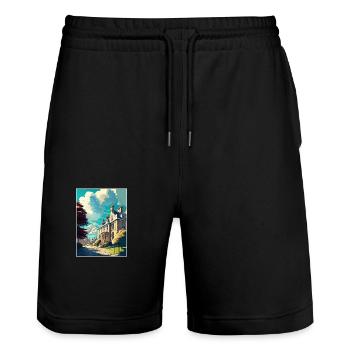 Chipping Norton England Vintage Travel Poster WPA - Stanley/Stella Trainer Unisex Organic Jogging Shorts - black - Front - Nik (191cm) & Marisol (170cm)