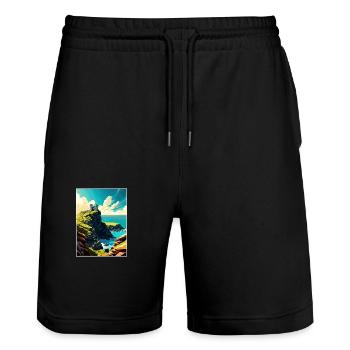 Tintagel Castle England Vintage Reiseposter WPA - Stanley/Stella Unisex Bio Joggingshorts Trainer  - Schwarz - Vorne - Nik (191cm) & Marisol (170cm)