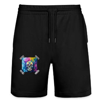 Skull / Bunter verliebter Totenkopf - Stanley/Stella Unisex Bio Joggingshorts Trainer  - Schwarz - Vorne - Nik (191cm) & Marisol (170cm)