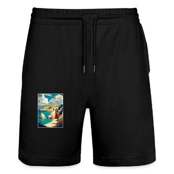 Lulworth Cove England Vintage Reiseposter WPA - Stanley/Stella Unisex Bio Joggingshorts Trainer  - Schwarz - Vorne - Nik (191cm) & Marisol (170cm)