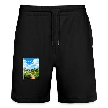 Porthoustock Cornwall Vintage Travel Poster WPA - Stanley/Stella Trainer Unisex Organic Jogging Shorts - black - Front - Nik (191cm) & Marisol (170cm)
