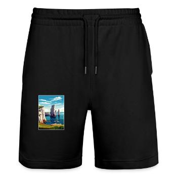 Beachy Head Sussex Vintage Reiseposter Souvenir - Stanley/Stella Unisex Bio Joggingshorts Trainer  - Schwarz - Vorne - Nik (191cm) & Marisol (170cm)