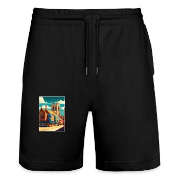 Kings Lynn England Vintage Reiseposter Souvenir - Stanley/Stella Unisex Bio Joggingshorts Trainer  - Schwarz - Vorne - Nik (191cm) & Marisol (170cm)