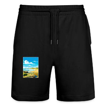 Porthcawl Cornwall Vintage Reiseposter Souvenir - Stanley/Stella Unisex Bio Joggingshorts Trainer  - Schwarz - Vorne - Nik (191cm) & Marisol (170cm)