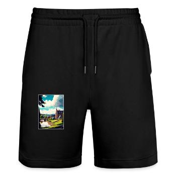Inverness Scotland Vintage Travel Poster Souvenir - Stanley/Stella Trainer Unisex Organic Jogging Shorts - black - Front - Nik (191cm) & Marisol (170cm)