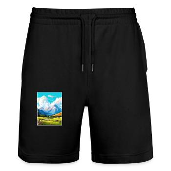 Ben Nevis Schottland Vintage Reise Poster Souvenir - Stanley/Stella Unisex Bio Joggingshorts Trainer  - Schwarz - Vorne - Nik (191cm) & Marisol (170cm)