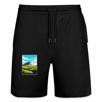 Ben Bulben Irland Vintage Reiseposter Souvenir - Stanley/Stella Unisex Bio Joggingshorts Trainer  - Schwarz - Vorne - Nik (191cm) & Marisol (170cm)