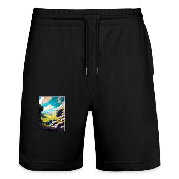 Malham Cove England Vintage Reiseposter Souvenir - Stanley/Stella Unisex Bio Joggingshorts Trainer  - Schwarz - Vorne - Nik (191cm) & Marisol (170cm)