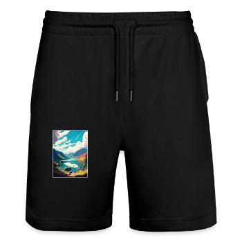 Loch Ness Schottland Vintage Reiseposter Souvenir - Stanley/Stella Unisex Bio Joggingshorts Trainer  - Schwarz - Vorne - Nik (191cm) & Marisol (170cm)