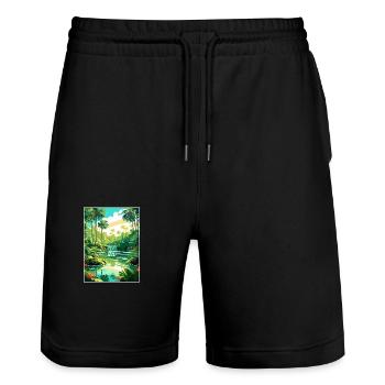 Parc d’État de Rainbow Springs en Floride affiche de voyage - Short de jogging bio TRAINER Stanley/Stella unisexe - noir - Devant - Nik (191cm) & Marisol (170cm)