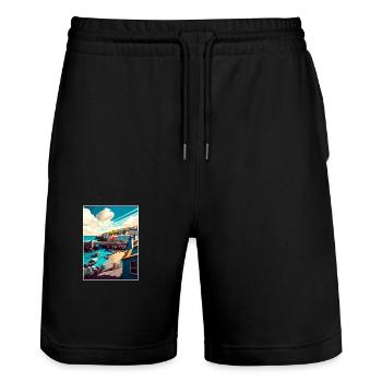 Newquay England Vintage Reiseposter WPA Souvenir - Stanley/Stella Unisex Bio Joggingshorts Trainer  - Schwarz - Vorne - Nik (191cm) & Marisol (170cm)