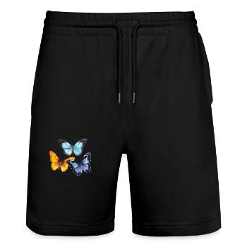 Bunte Schmetterlinge - Stanley/Stella Unisex Bio Joggingshorts Trainer  - Schwarz - Vorne - Nik (191cm) & Marisol (170cm)