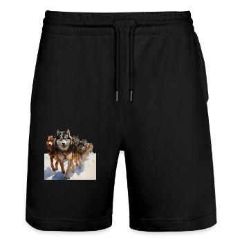 Sled dogs are sociable animals - Stanley/Stella Trainer Unisex Organic Jogging Shorts - black - Front - Nik (191cm) & Marisol (170cm)