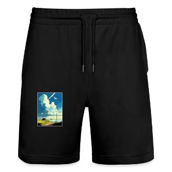 Lydd England Kent Vintage Travel Poster Souvenir - Stanley/Stella Trainer Unisex Organic Jogging Shorts - black - Front - Nik (191cm) & Marisol (170cm)