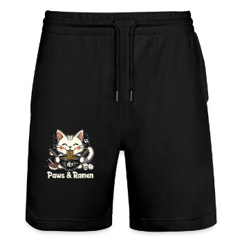 Drôles de pattes de chat et Ramen Kawai - Short de jogging bio TRAINER Stanley/Stella unisexe - noir - Devant - Nik (191cm) & Marisol (170cm)