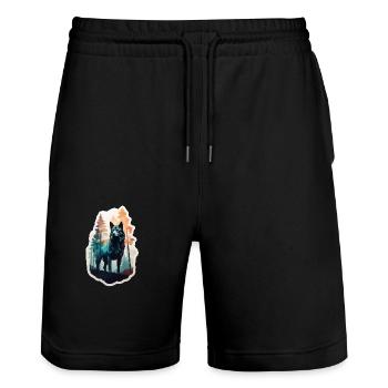 Nordic wolf full of forest - Stanley/Stella Trainer Unisex Organic Jogging Shorts - black - Front - Nik (191cm) & Marisol (170cm)