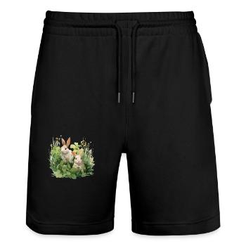 Prairie des lapins - Short de jogging bio TRAINER Stanley/Stella unisexe - noir - Devant - Nik (191cm) & Marisol (170cm)
