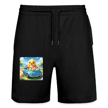 CHICK SITTING IN CAR - Stanley/Stella Trainer Unisex Organic Jogging Shorts - black - Front - Nik (191cm) & Marisol (170cm)