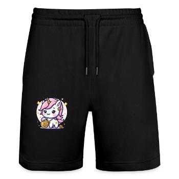 Adorable Crypto Unicorn Cute Bitcoiner - Stanley/Stella Unisex Bio Joggingshorts Trainer  - Schwarz - Vorne - Nik (191cm) & Marisol (170cm)