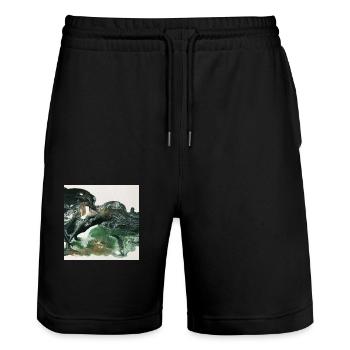 Abstrakte Acrylkunst grün - Stanley/Stella Unisex Bio Joggingshorts Trainer  - Schwarz - Vorne - Nik (191cm) & Marisol (170cm)