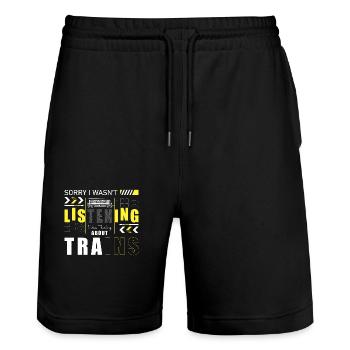 Eisenbahn Züge Zugführen Leidenschaft - Stanley/Stella Unisex Bio Joggingshorts Trainer  - Schwarz - Vorne - Nik (191cm) & Marisol (170cm)