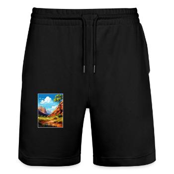 Zion National Park Utah Vintage Travel Poster WPA - Stanley/Stella Trainer Unisex Organic Jogging Shorts - black - Front - Nik (191cm) & Marisol (170cm)