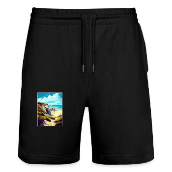 Crystal Cove California Vintage Reiseposter WPA - Stanley/Stella Unisex Bio Joggingshorts Trainer  - Schwarz - Vorne - Nik (191cm) & Marisol (170cm)