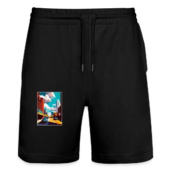 Rochester New York State Vintage Travel Poster WPA - Stanley/Stella Trainer Unisex Organic Jogging Shorts - black - Front - Nik (191cm) & Marisol (170cm)